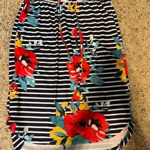 Tickled Teal Striped Midi Skirt with Red & Teal Floral Print